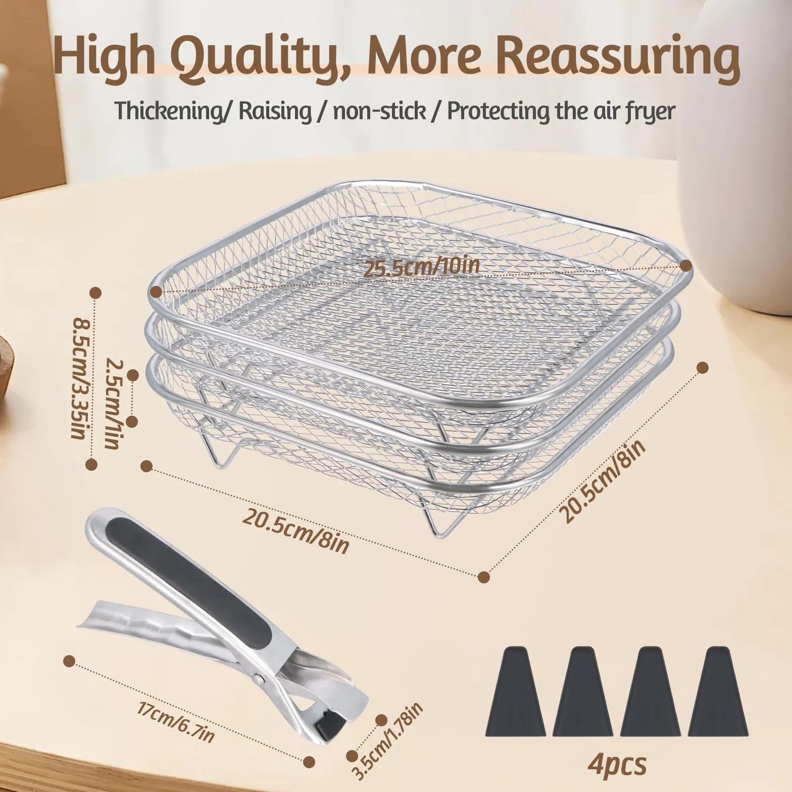 Rack per Friggitrice Ad Aria in Acciaio Inossidabile 304, 20cm Impilabile Accessori per Friggitrice Ad Aria per, Torre Quadrata Cestello per Friggitrice Ad Aria, Cestello per Griglia