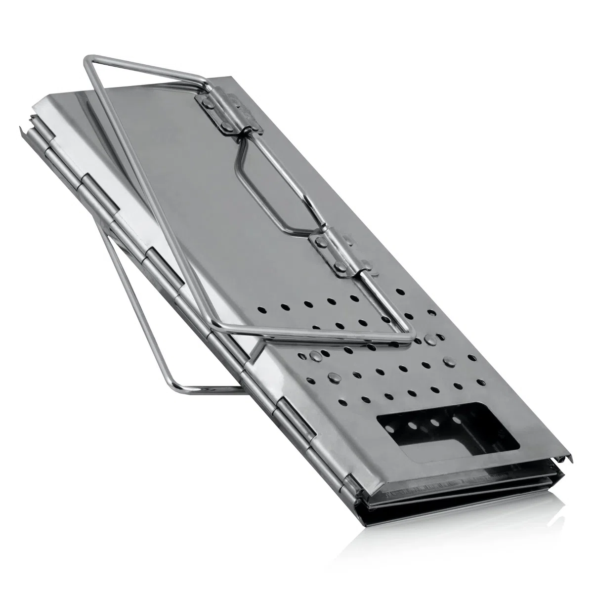 BBQ-Toro Caminetto di accensione pieghevole in acciaio inox con manici | 16 x 16 x 29 cm | Caminetto pieghevole con borsa per barbecue, campeggio, giardino, festival | Accessori per griglia