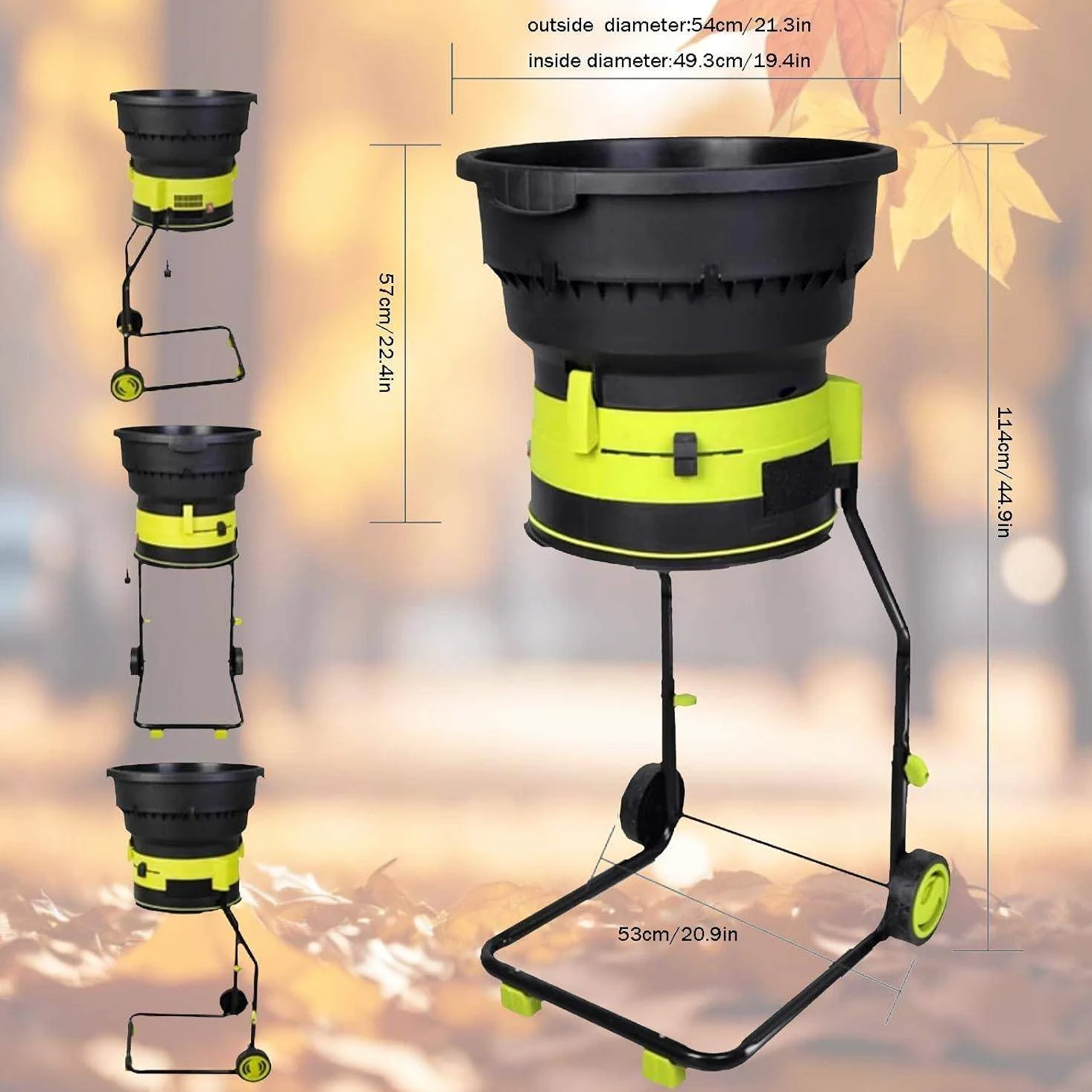 Trituratore elettrico per foglie con ruote e borsa per la pulizia del cortile