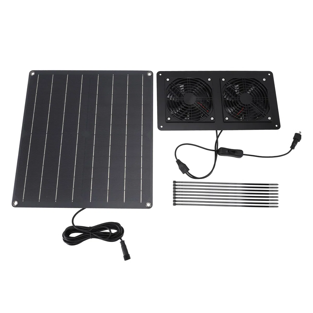 Ventilatore a energia solare 20 W, ventilatore a pannello solare con controllo interruttore per casa animali domestici, serra, pollaio all'aperto