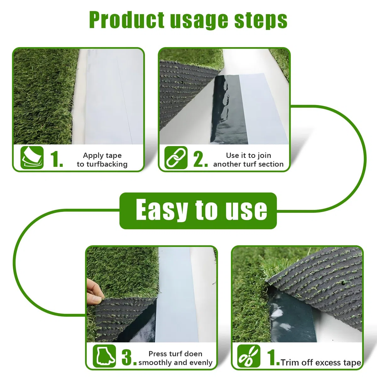 Confezione da 2 nastri biadesivi resistenti per erba artificiale 50 mm x 5 m nastro adesivo per prato e uso esterno
