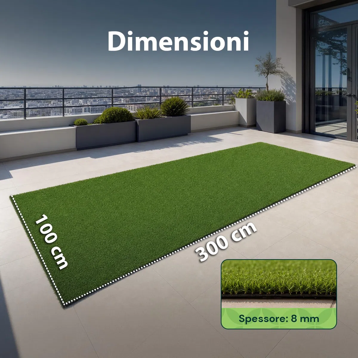Prato Sintetico 1x3 m Effetto Erba Naturale - Tappeto Erba Artificiale Drenante per Giardino, Balcone e Terrazzo, Manto Erboso Calpestabile Resistente UV, Alta Densità e Morbido (1x3m)