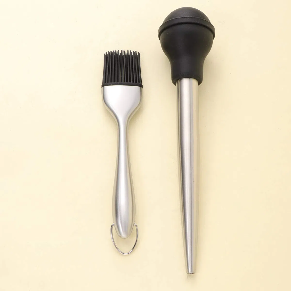 Set Utensili per Barbecue in Acciaio Inox 304 Contagocce Olio da Cucina, Tubo Rigido per Condimento Tacchino e Pennello in Silicone Alimentare, Accessori Pratici per Carne