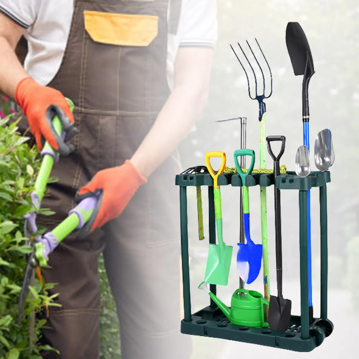 Scaffale portaoggetti per attrezzi da giardino, 74 x 84 cm, organizzazione del garage, salvaspazio, per giardinieri domestici, giardinieri professionali, robusto porta attrezzi