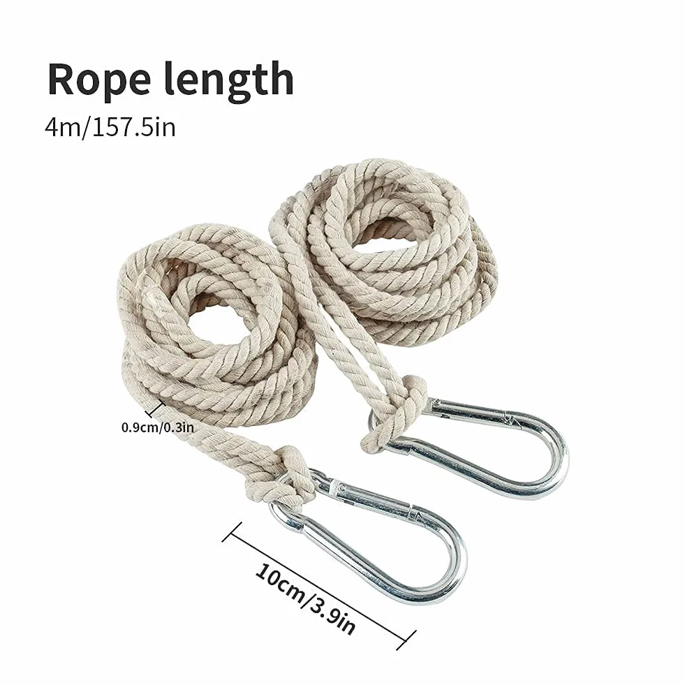 YURRUON, Corde per altalena da albero, 2 pezzi, corde per amaca regolabili con ganci amovibili per arredamento da giardino (4m corda singola)