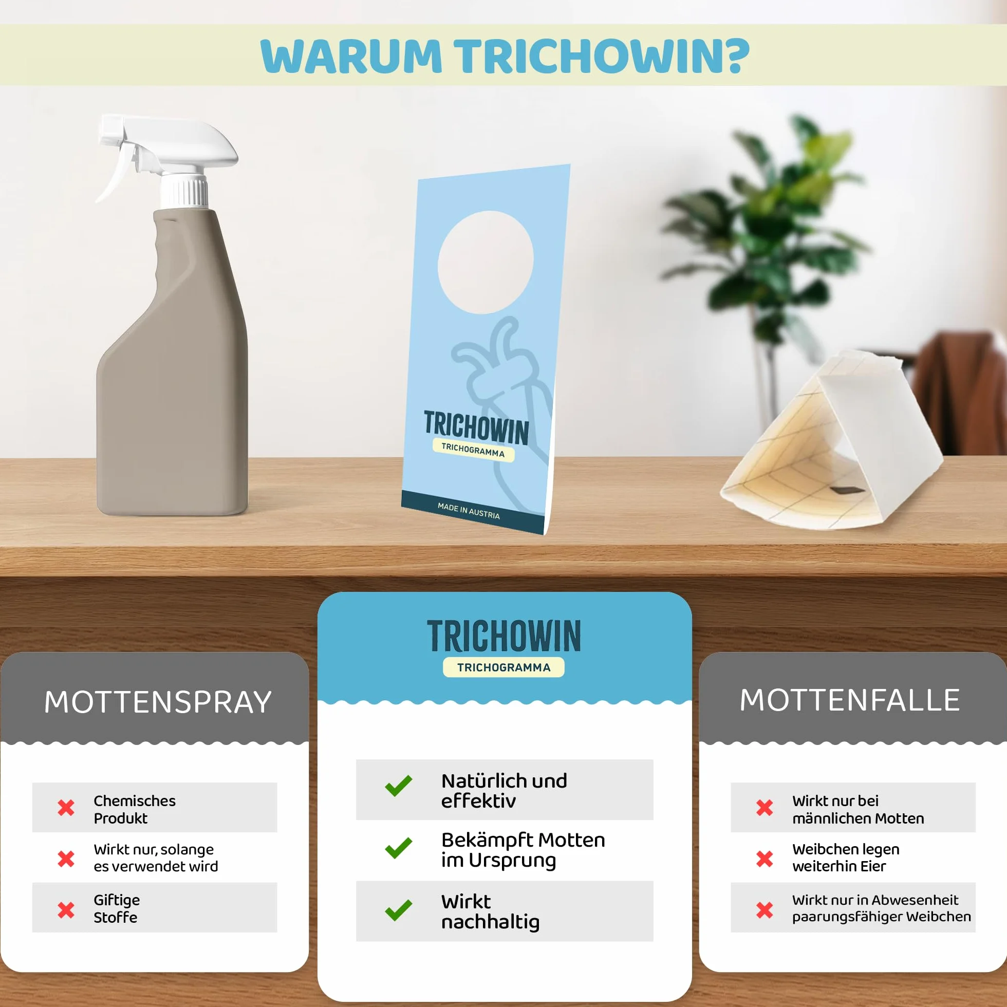 Vespe contro le tarme alimentari e vestiti – più efficace delle trappole per tarme alimentari – protezione alternativa alla trappola per tarme & spray per tarme, prodotto in AT (10 pezzi)