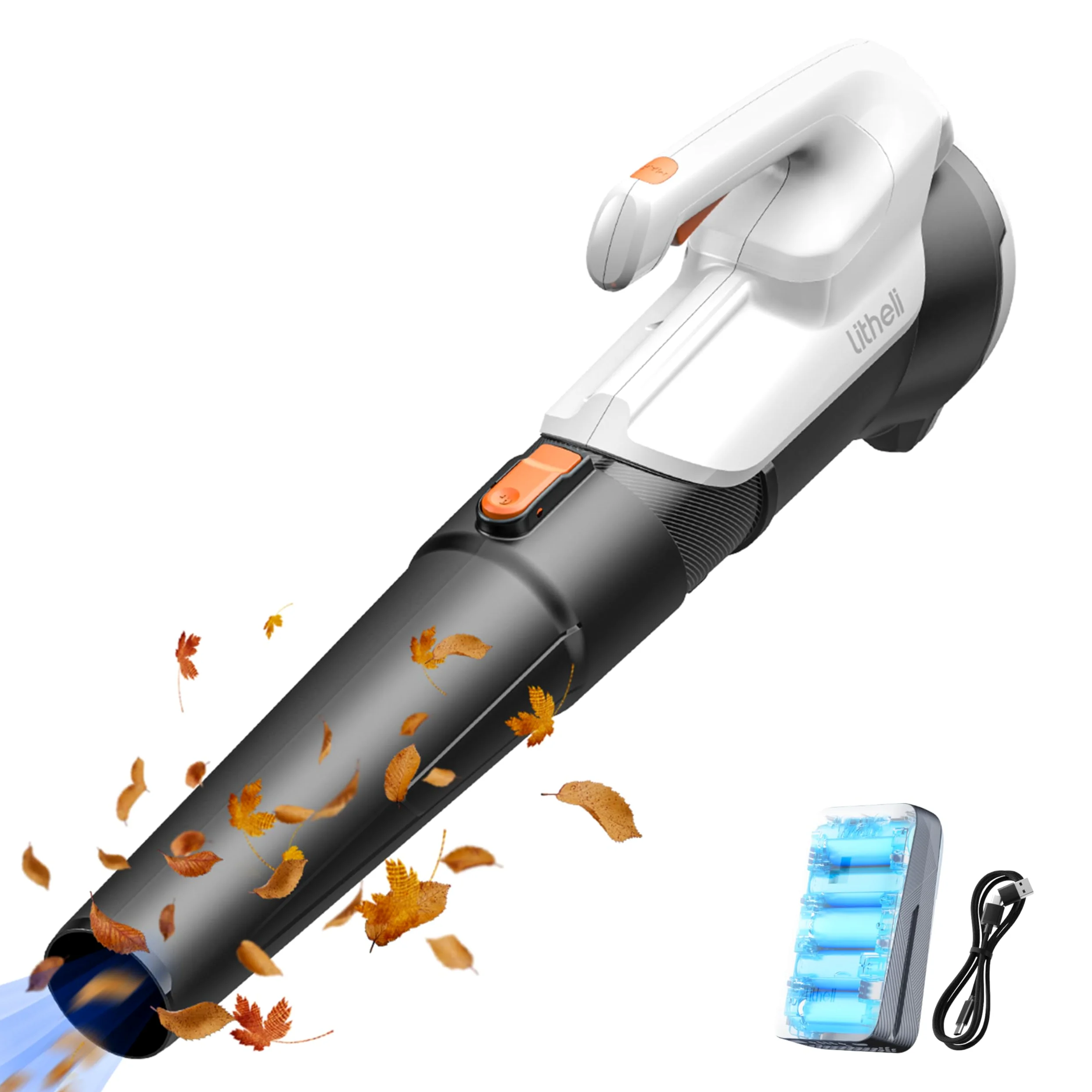 Litheli Soffiatore a Batteria,137 km/h, 604 m³/h, Raccogli Foglie da Giardino con Batteria 20V 2.0AH, Design Leggero,Doppia Velocità