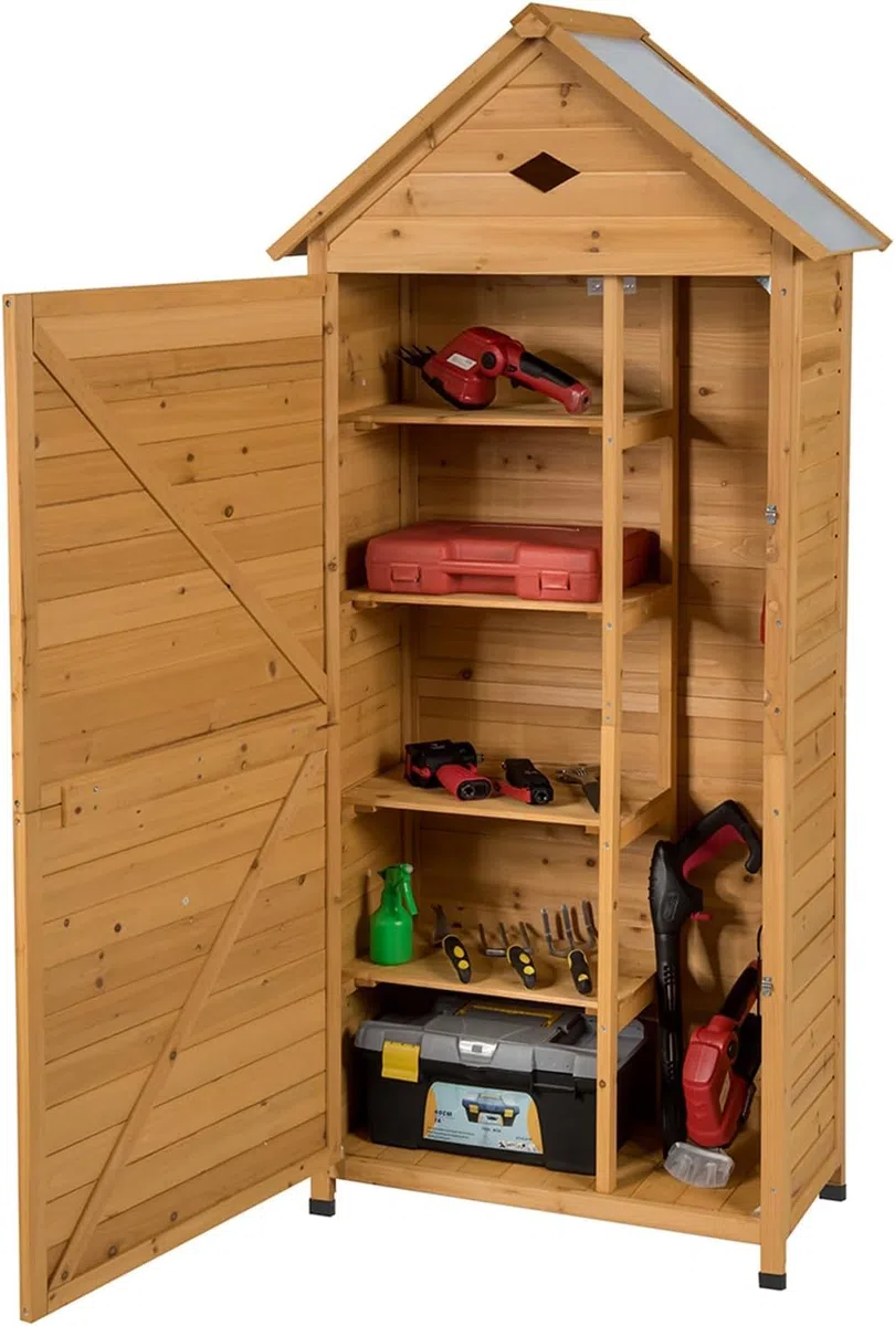 FANTASK Armadio da giardino in legno, 177 x 80 x 45 cm, per attrezzi da giardino, resistente alle intemperie, capanno da giardino, capanno in legno con tetto a due falde