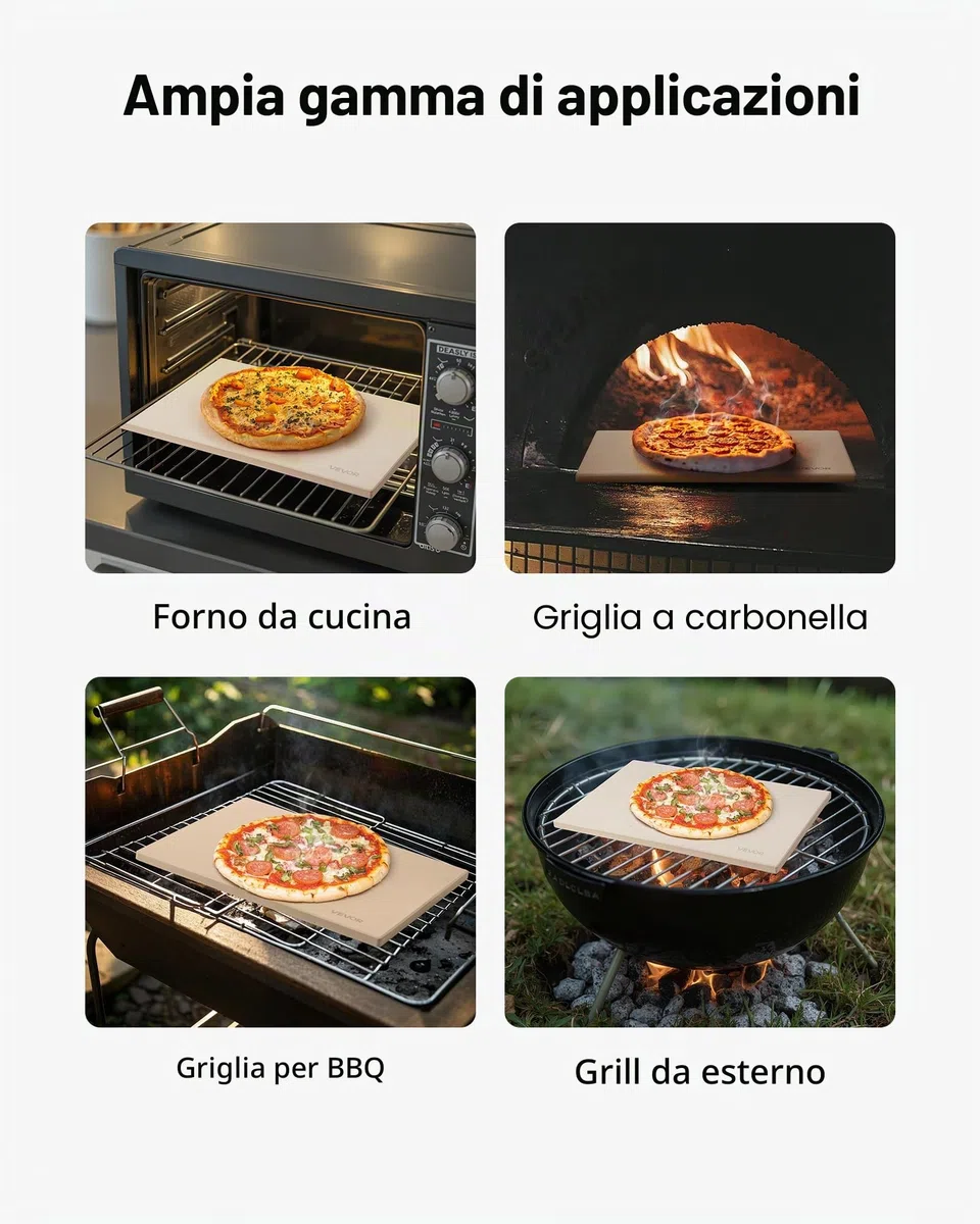 VEVOR Pietra per Pizza, Pietra da Forno per Pizza Rettangolare in Cordierite da 508 x 355 x 15 mm, con Pala in Alluminio, Cordierite Resistente al Calore, per Forno da Cucina, Cottura di Pane