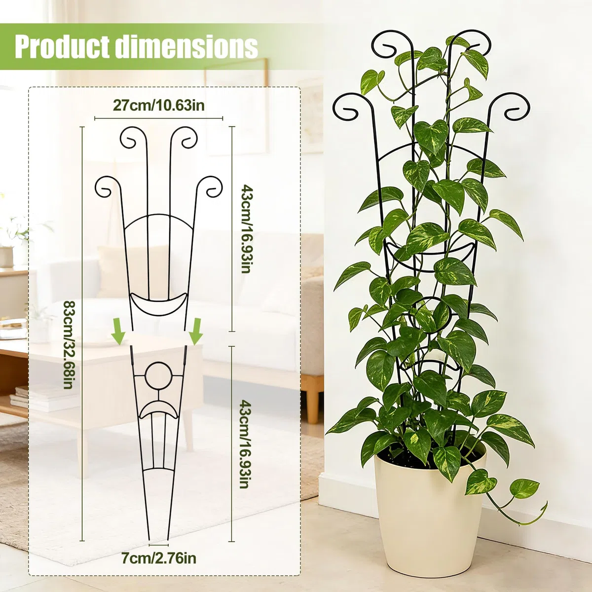 Traliccio da giardino per piante rampicanti, 2 tralicci in metallo per piante in vaso per interni ed esterni, pali di supporto espandibili e robusti per piante rampicanti Monstera Ivy Pothos