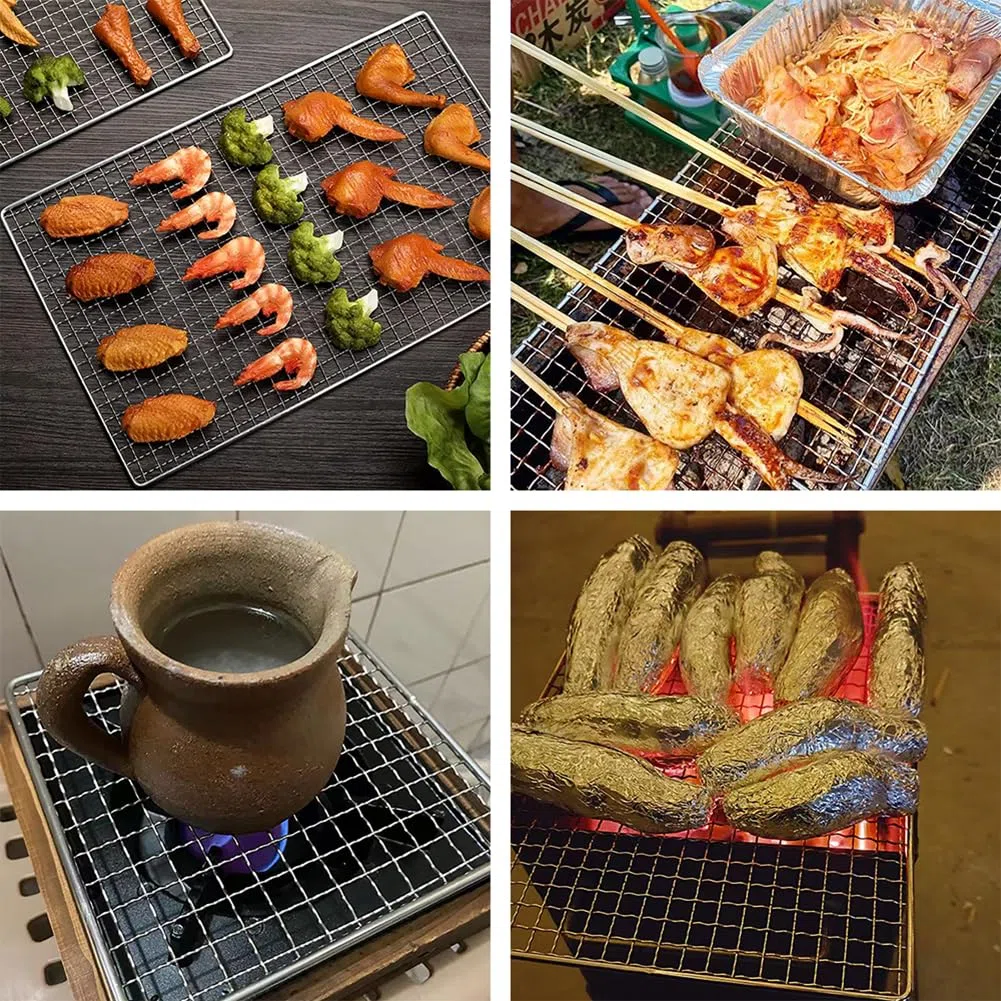 Griglia per barbecue oversize in acciaio inox, 60 x 40 cm, resistente, multiuso, per cucinare all'aperto, campeggio, costolette, manzo, pollo e verdure