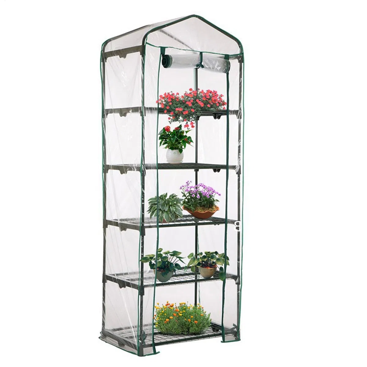 Copertura per serra a 5 ripiani in PVC resistente alle intemperie, 69 x 49 x 187 cm, copertura di ricambio per serra da giardino, facile da montare, senza attrezzi, in PVC trasparente, verde, per