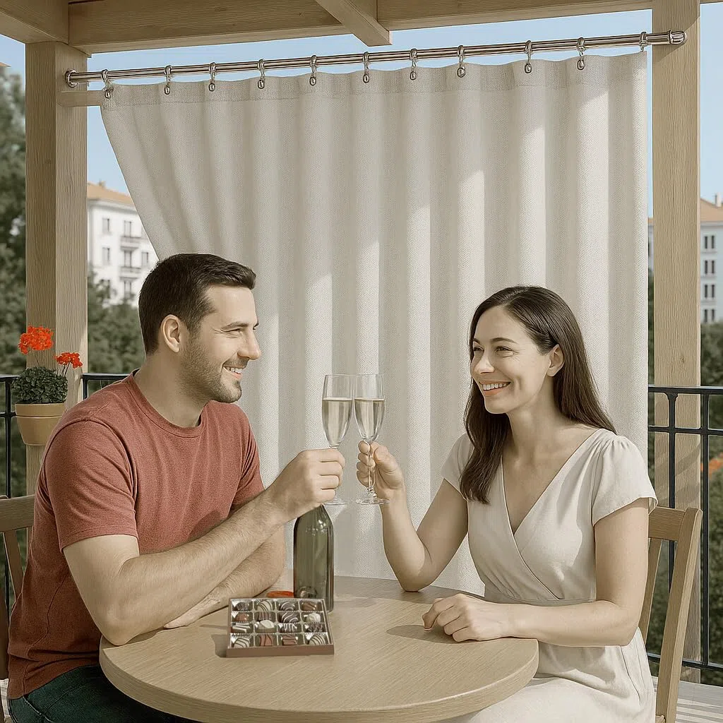 Byour3 -Tende Impermeabili per Esterno con Anelli in Metallo A Caduta Antimuffa - Tende Laterali Gazebo Oscuranti Tenda Parasole per Terrazzo Balcone Tela Solare Frangivista (Avorio, L.150x290H)