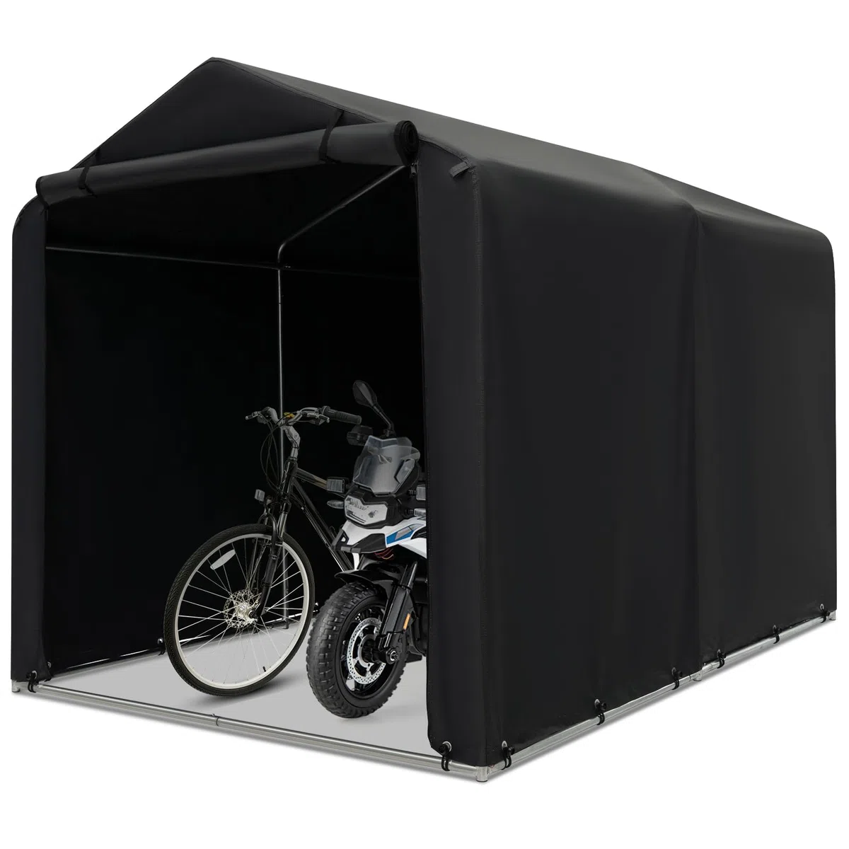 FANTASK Casetta per attrezzi impermeabile, tenda da garage con porta con cerniera e telaio in metallo (grigio scuro)