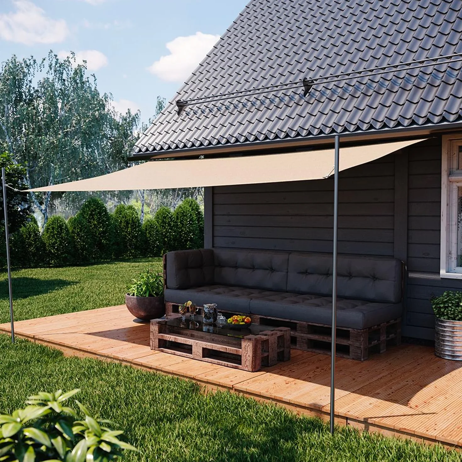 Avilia Tenda da Sole Ombreggiante Quadrata 6x6m - Protezione UV e Impermeabile, Resistente al Sole e alla Pioggia, per Giardino, Patio e Terrazza, in Poliestere Traspirante