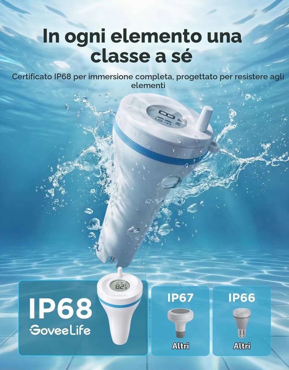 GoveeLife WiFi Termometro da piscina P2 con Gateway, Impermeabilità IP68 | Distanza di 330 m, Notifiche Tramite App, Ideale per Vasche Idromassaggio, Bagno Tradizionale, Acquario e SPA