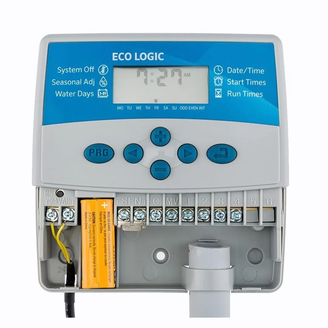 GNCGarden Programmatore di irrigazione elettrico Eco Logic 4 stazioni interno Hunter - Hunter ELC-401I-E - Hunter Eco-Logic Programmatore per interni - Temporizzatore per irrigazione 24V