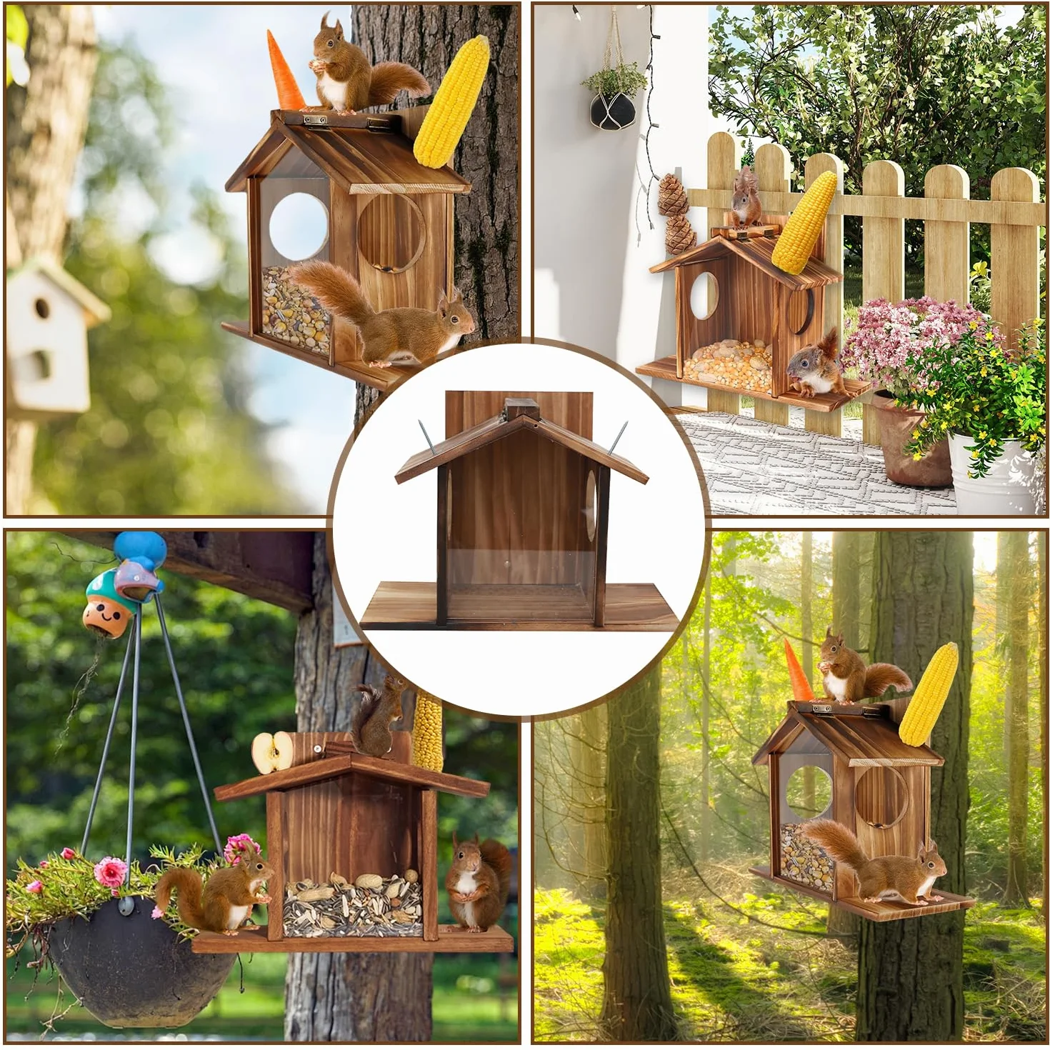 Mangiatoia per Scoiattoli, Casetta per Mangime Scoiattolo in Legno, Mangiatoia per scoiattolo, Mangiatoia Scoiattoli Esterno, Casa Scoiattolo Resistente alle Intemperie, per Giardino all'Aperto (B)