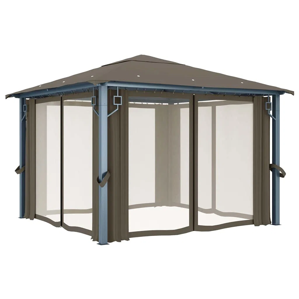 vidaXL Gazebo con Tende e Luci LED 300x300 cm Grigio Talpa Alluminio