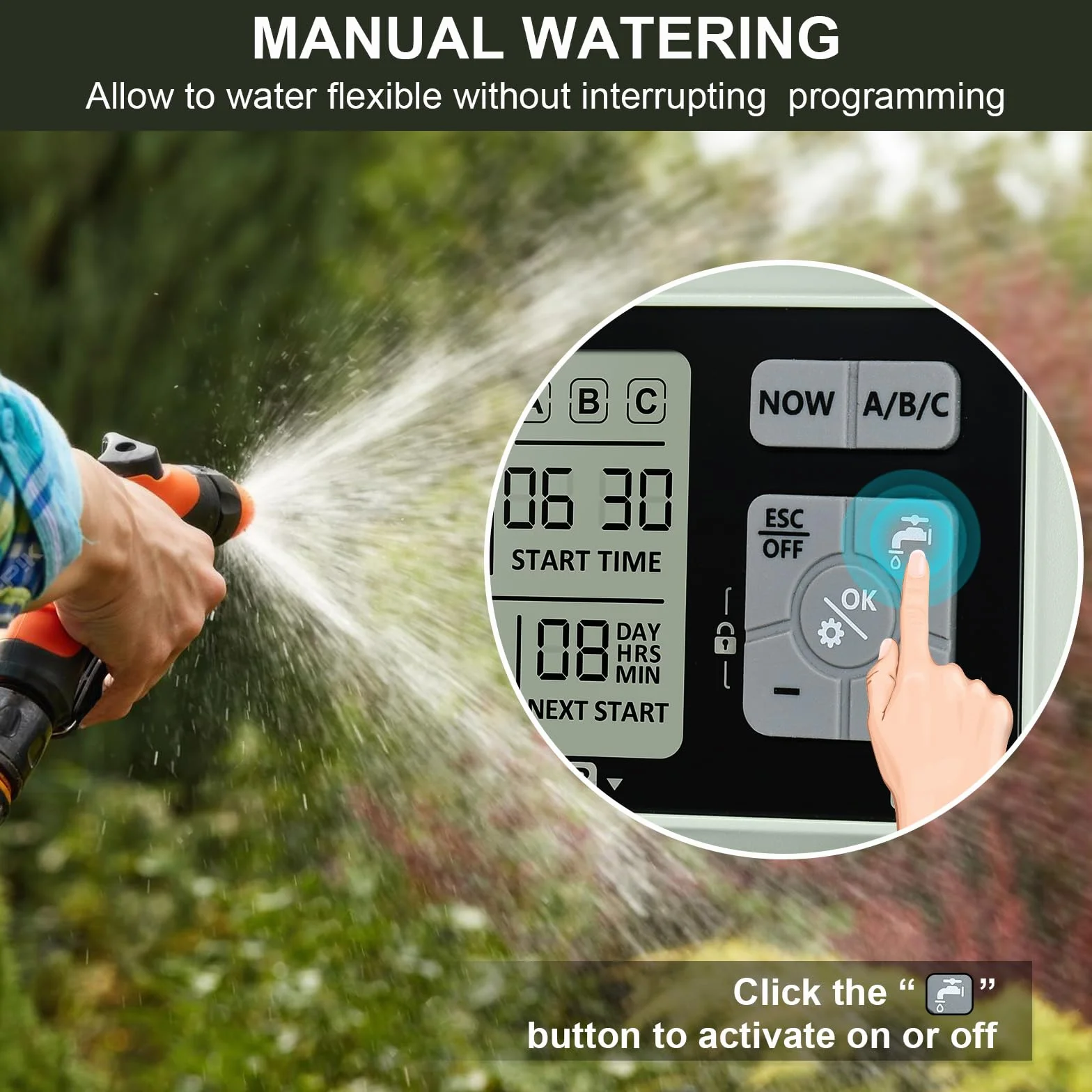 Johgee Computer di irrigazione 3 uscite indipendenti con ingresso in ottone, orologio digitale per irrigazione con ritardo della pioggia, controllo automatico/manuale di irrigazione, timer per