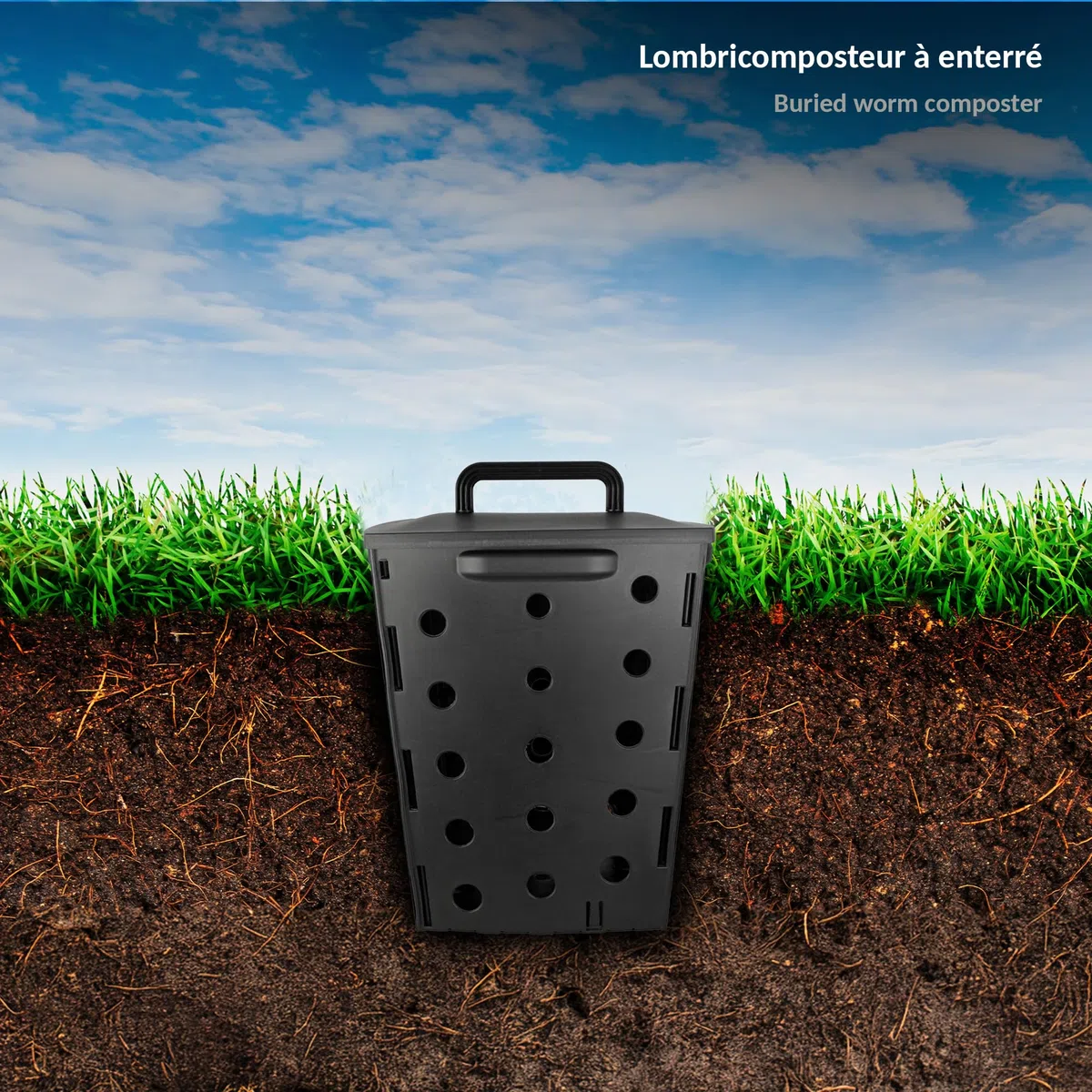 Compostiera da Giardino 17 L - Contenitore per Composto per rifiuti organici - Secchio da esterno con Coperchio - Fabbricazione concime 100% naturale - 35 x 28 x 28 cm - Plastica - Grigio