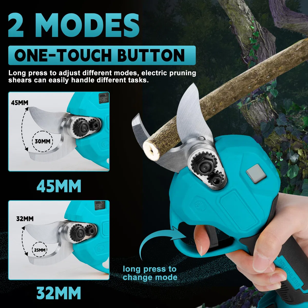 Forbici Potatura a batteria Elettriche compatibile con Makita 18 V (Nessuna batteria), 45 mm Diametro di apertura, Trincia Rami Cesoie Progressivo Elettriche portatile Motore brushless per alberi | 45 mm Secatore a batteria professionale per giardino con