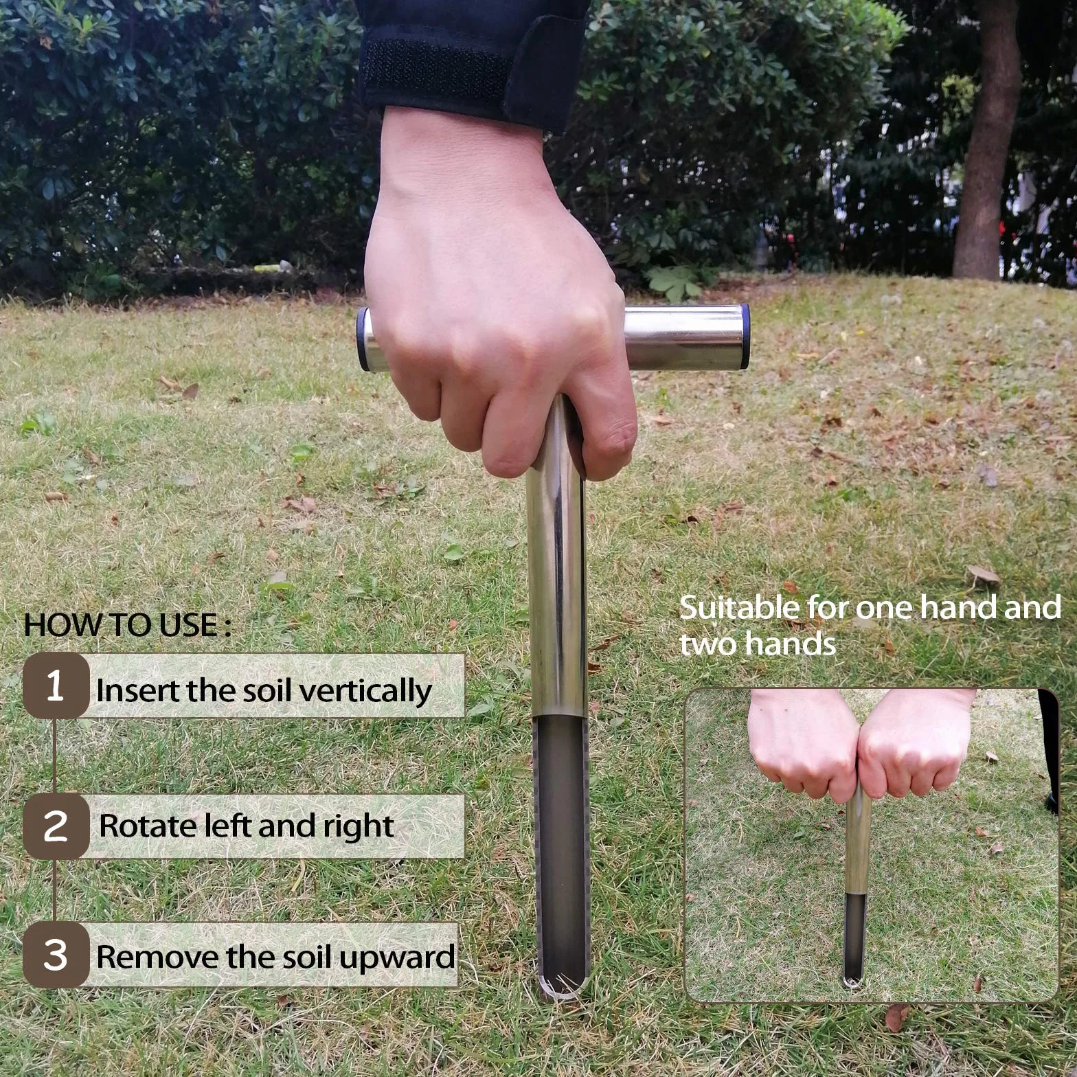 SurmountWay - Sonda campionatore per suolo da 30 cm con 2 sacchetti riutilizzabili per campioni, in acciaio inox, con manico a T, piante per la cura del terreno, giardino e prato agricolo