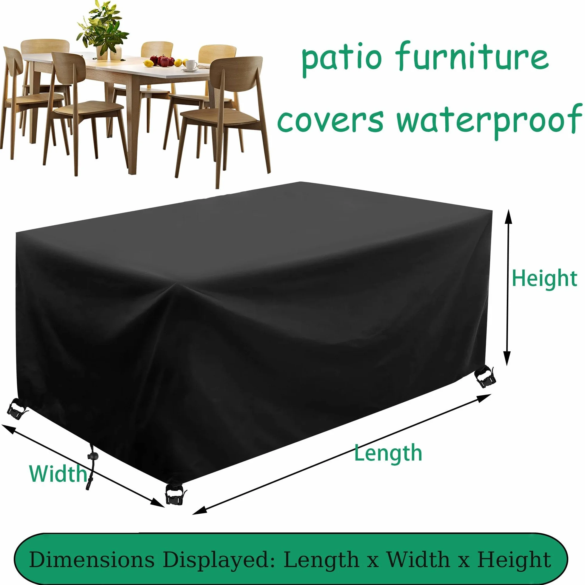 Copertura Tavolo Esterno Impermeabile 180x150x55cm/LxWxH Copri Tavolo da Esterno Impermeabile Telo Copri Tavolo Esterno Impermeabile Tavoli e Sedie da Cortile Raggi UV Copertura Mobili Giardino-Nero