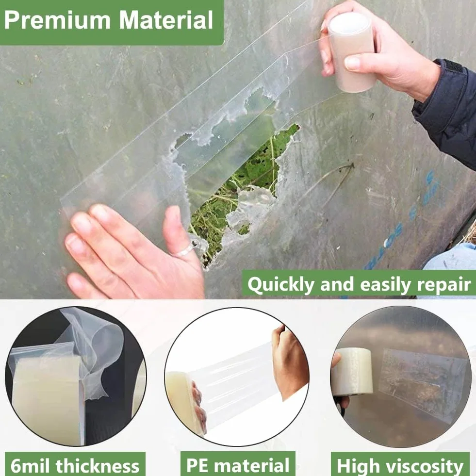 KAHEIGN Nastro trasparente 15cm x 25m per riparazione serre, 6 mil, resistente ai raggi UV e all'acqua