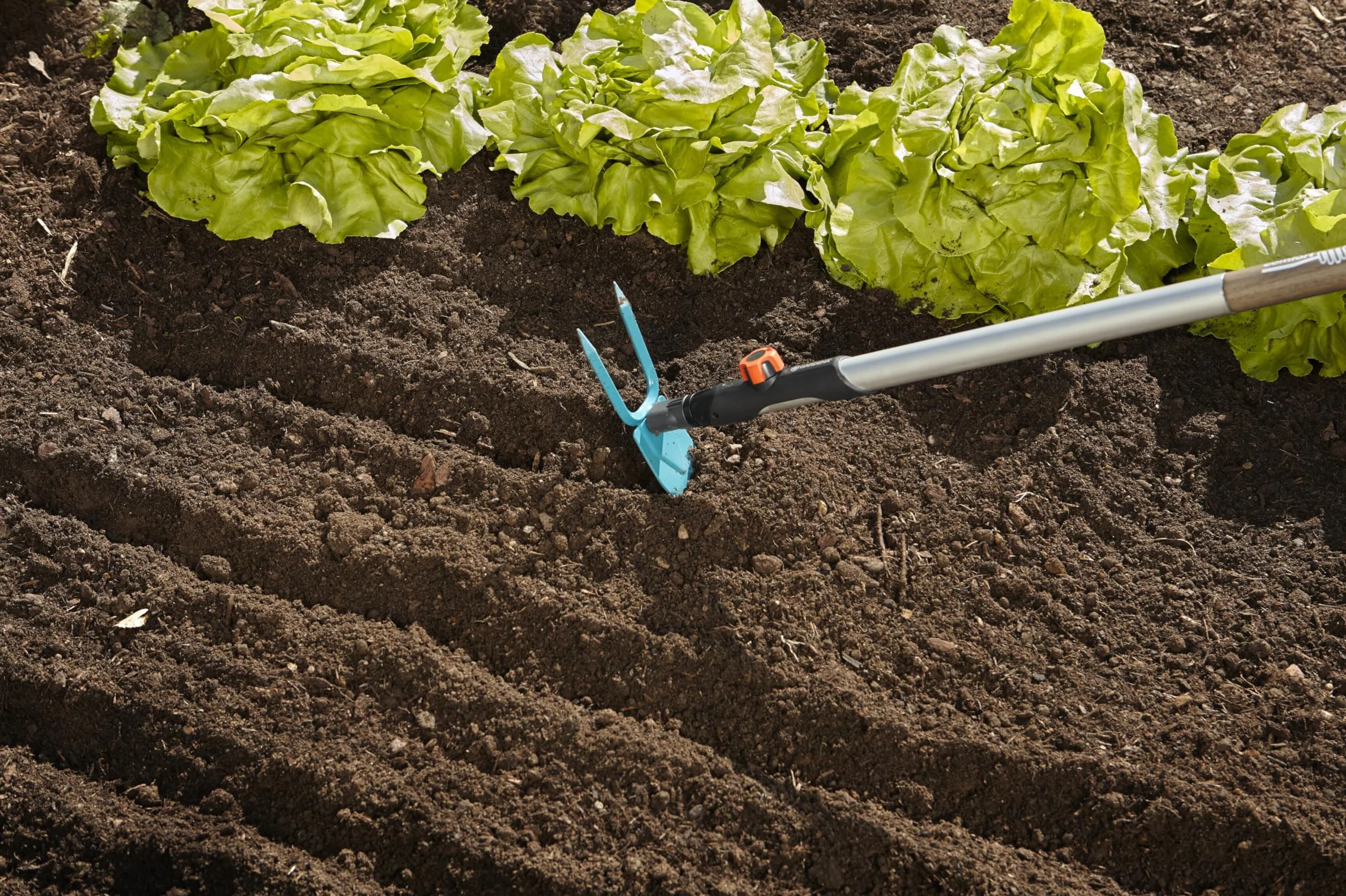 Gardena Zappa combisystem: Zappa con lama a cuore, 2 denti, larghezza di lavoro 7 cm, in acciaio di alta qualità, rivestita con Duroplast (3215-20)