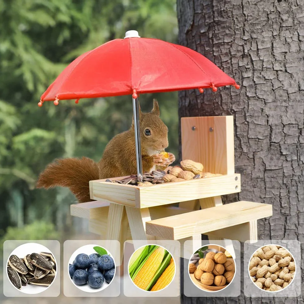 Mangiatoia Scoiattolo - Squirrel Feeder In Quercia, Distributore Di Cibo Per Scoiattolo, Facile Da Riempire, Resistente Alle Intemperie (Legname, Marrone scuro)