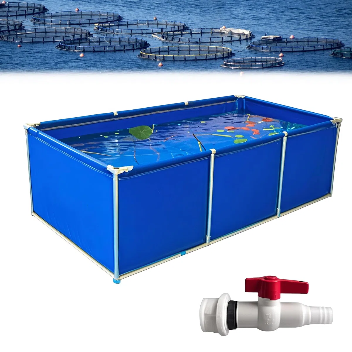 Stagno di allevamento temporaneo della tela del PVC con il sistema di drenaggio per stoccaggio all'aperto dell'acqua, progettato per gli organismi marini, 3x1x0.5m, durevole ed affidabile