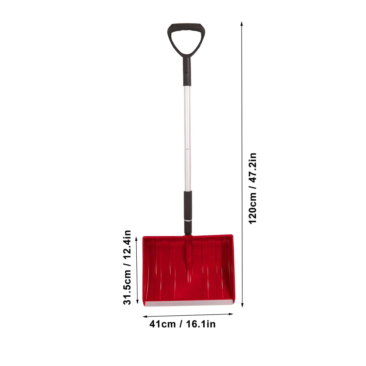 Pala da neve per auto di emergenza da giardino, lunghezza regolabile 120 cm, con impugnatura a D, manico staccabile per rimozione della neve e altre attività di emergenza all'aperto (rosso)