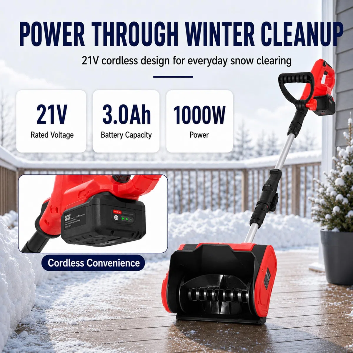 Fresa spazzaneve a Batteria, 31 cm, Lancio Neve Fino a 8 m | Motore da 1000 W e velocità di 3000 giri/min, supporta la rimozione regolare della neve negli spazi residenziali