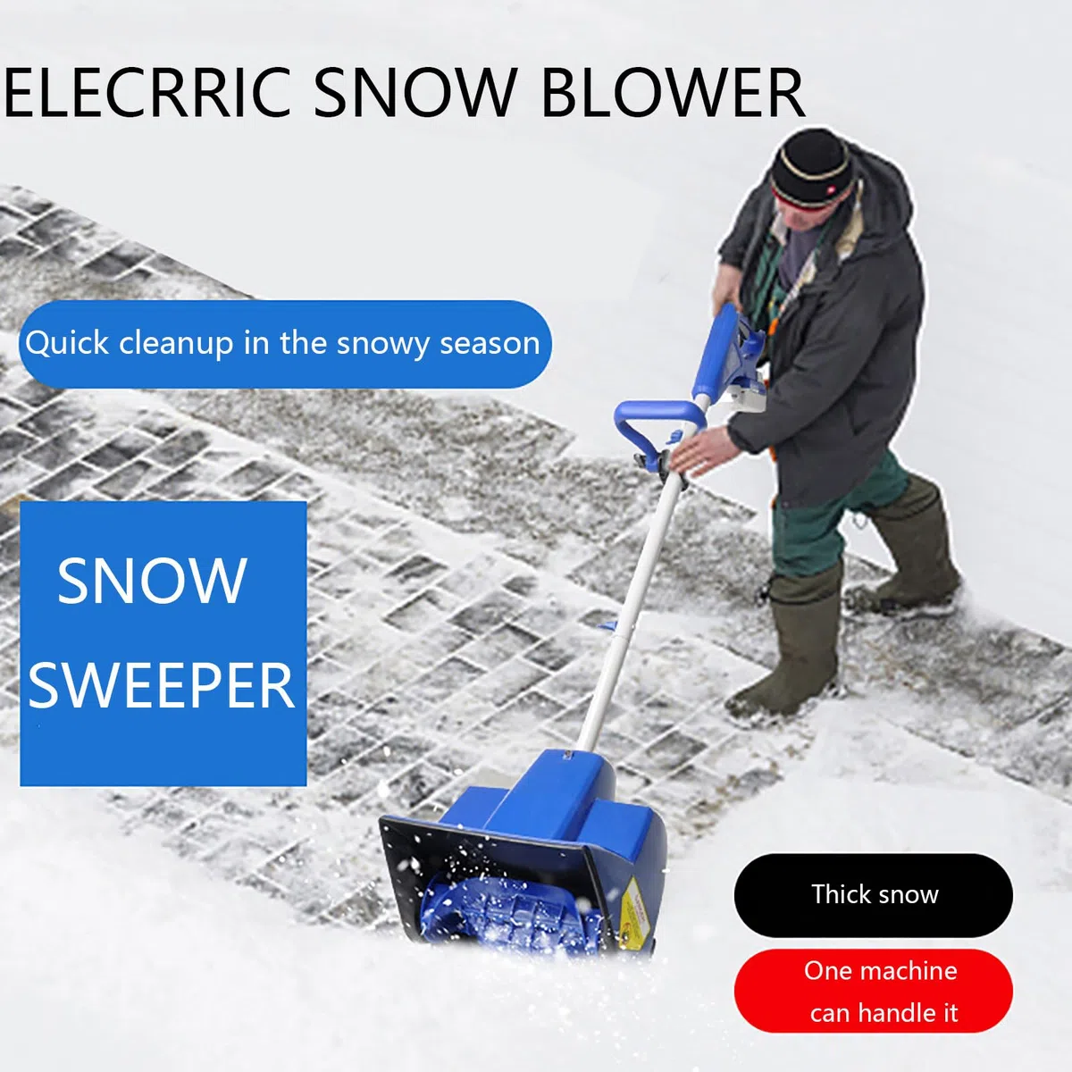 Pala da Neve elettrica Senza Fili, Larghezza 28 cm, spazzaneve a Batteria, con 2 batterie e caricabatteria rapido