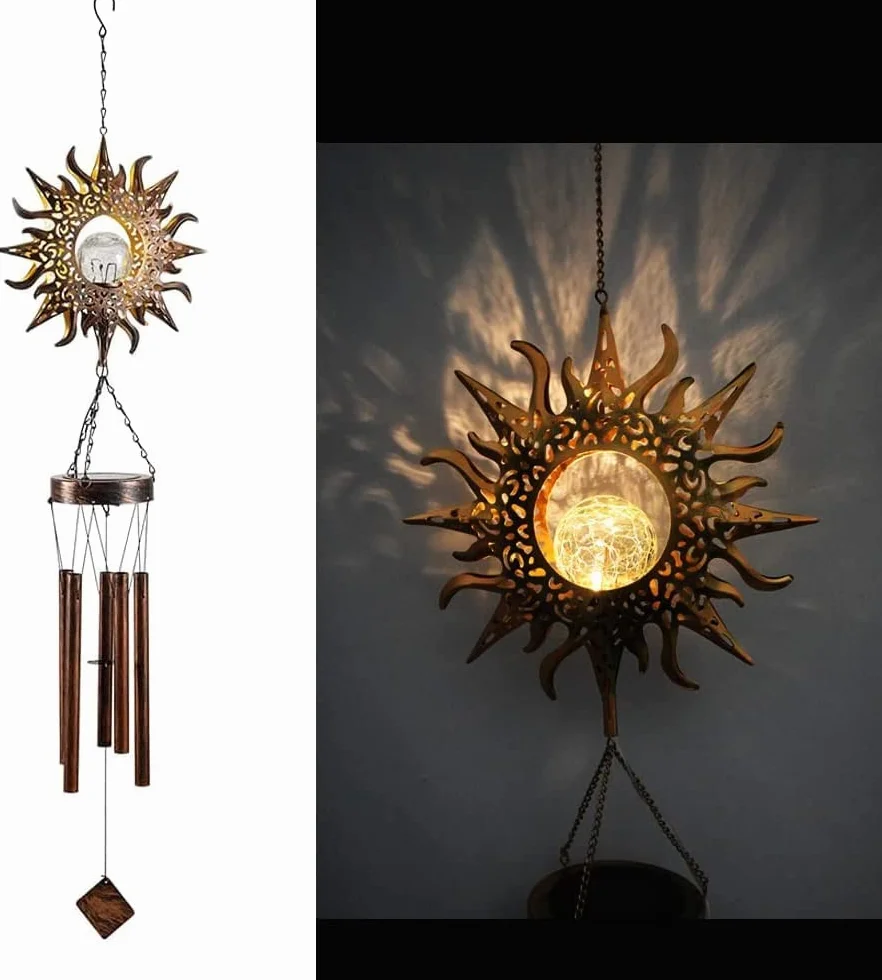 Lifemet Windspiel Solarleuchten – Luce Solare a LED Alimentata da Esterno, Giardino, Impermeabile, in Metallo, Campanello a Vento, Campanello a Vento, per Terrazza, Prato, Patio, Cortile
