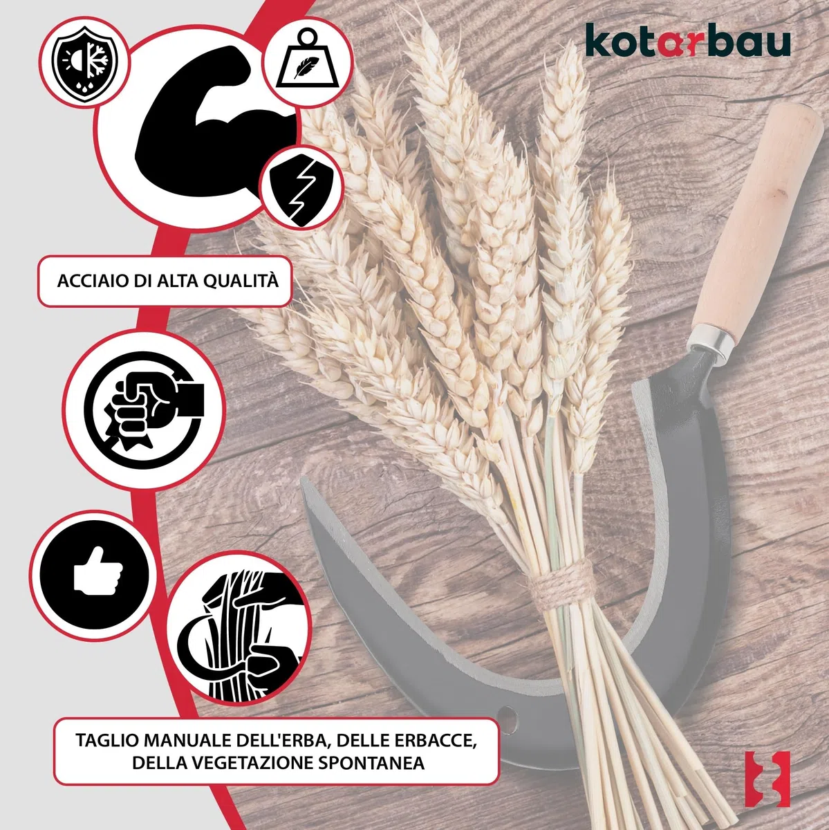 KOTARBAU® Pala Rotonda da 235 mm, Falce per Falce da Giardino