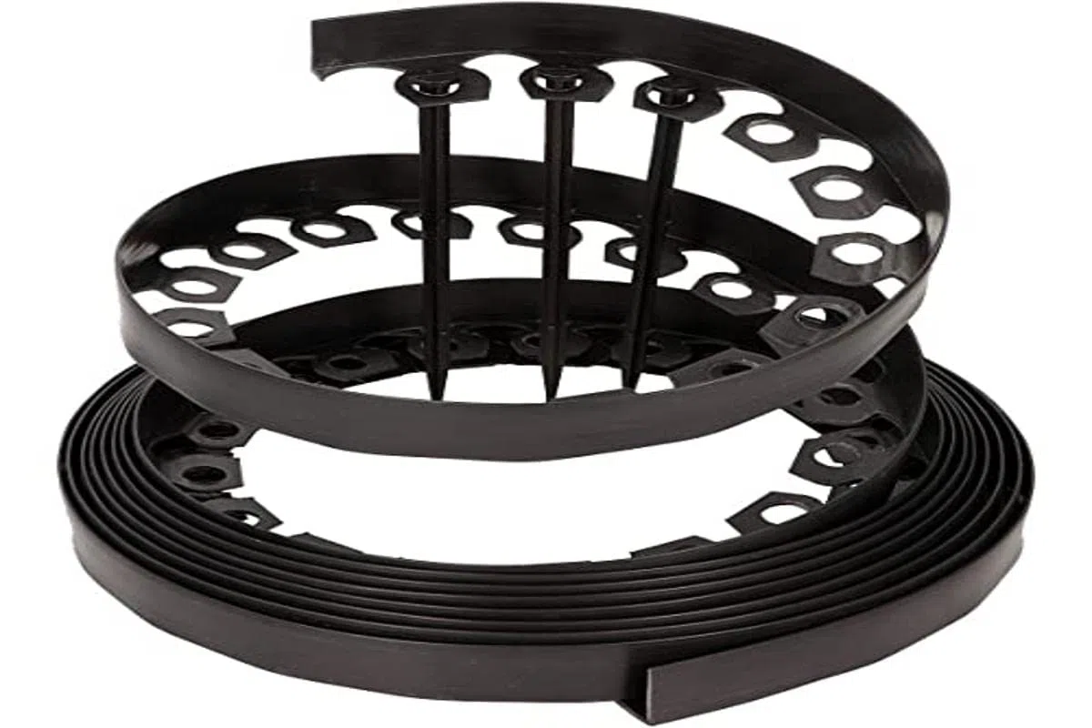 GARDENIX LineBORDER flessibile in plastica Bordo per prato in, 20 ancoraggi a terra, lunghezza 10 m, altezza 4 cm, Nero