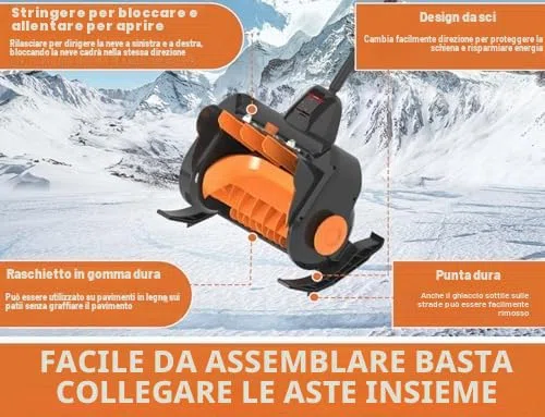Spazzaneve elettrico, senza fili, con batteria e caricabatterie inclusi, con manico ausiliario per un facile utilizzo, ideale per una rapida rimozione della neve
