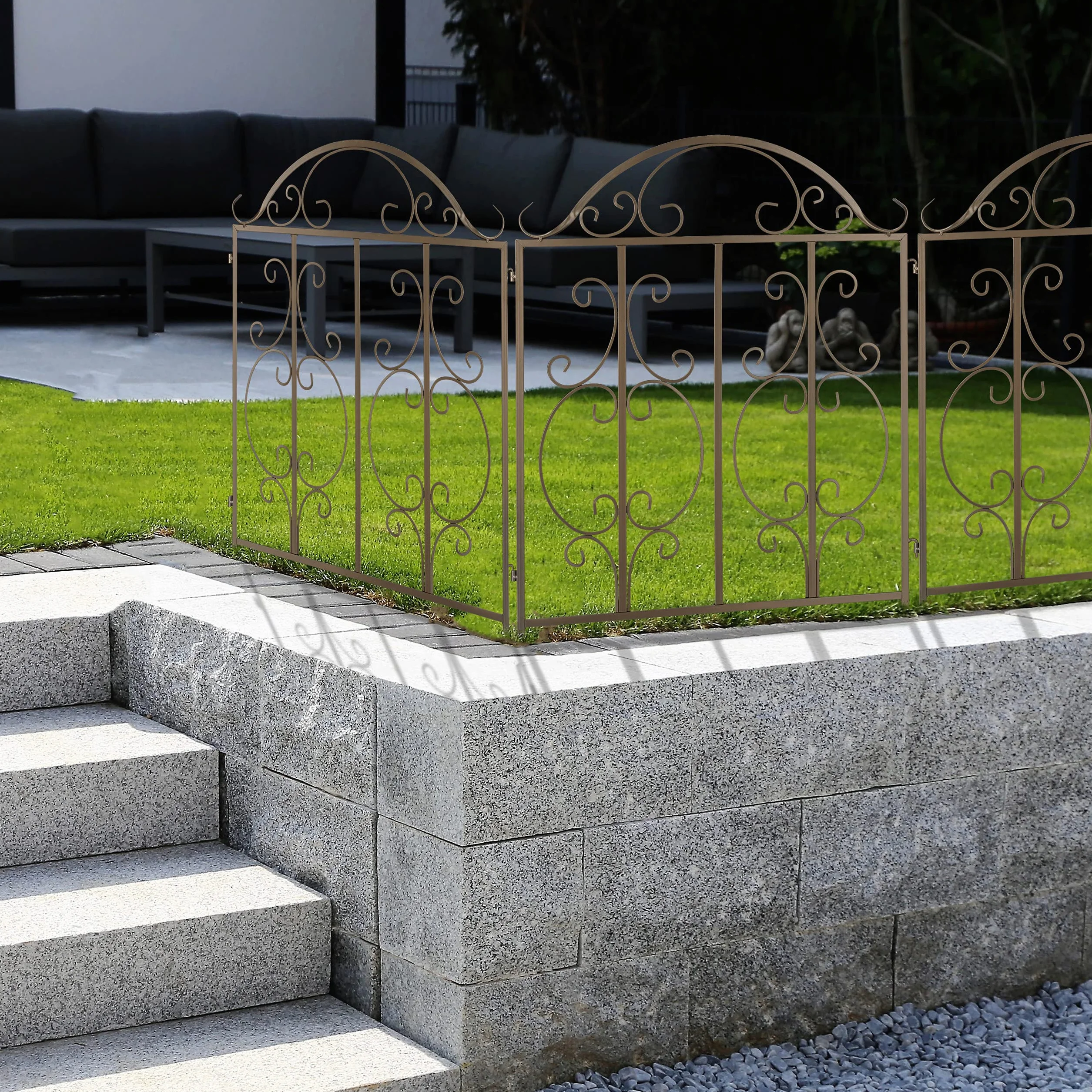 Relaxdays Recinzione da Giardino, in Acciaio, 3 Elementi, Espandibile, Decorativo, Design retrò, HxL 98x63,5 cm, Bronzo