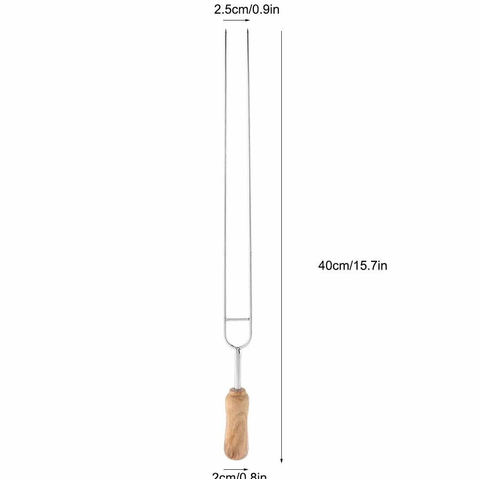 6pcs Fork lungo barbecue, acciaio inox doppio spiedino per barbecue, manico in legno riutilizzabile Spiedi barbecue bastoncini all'aperto per casa 40 cm