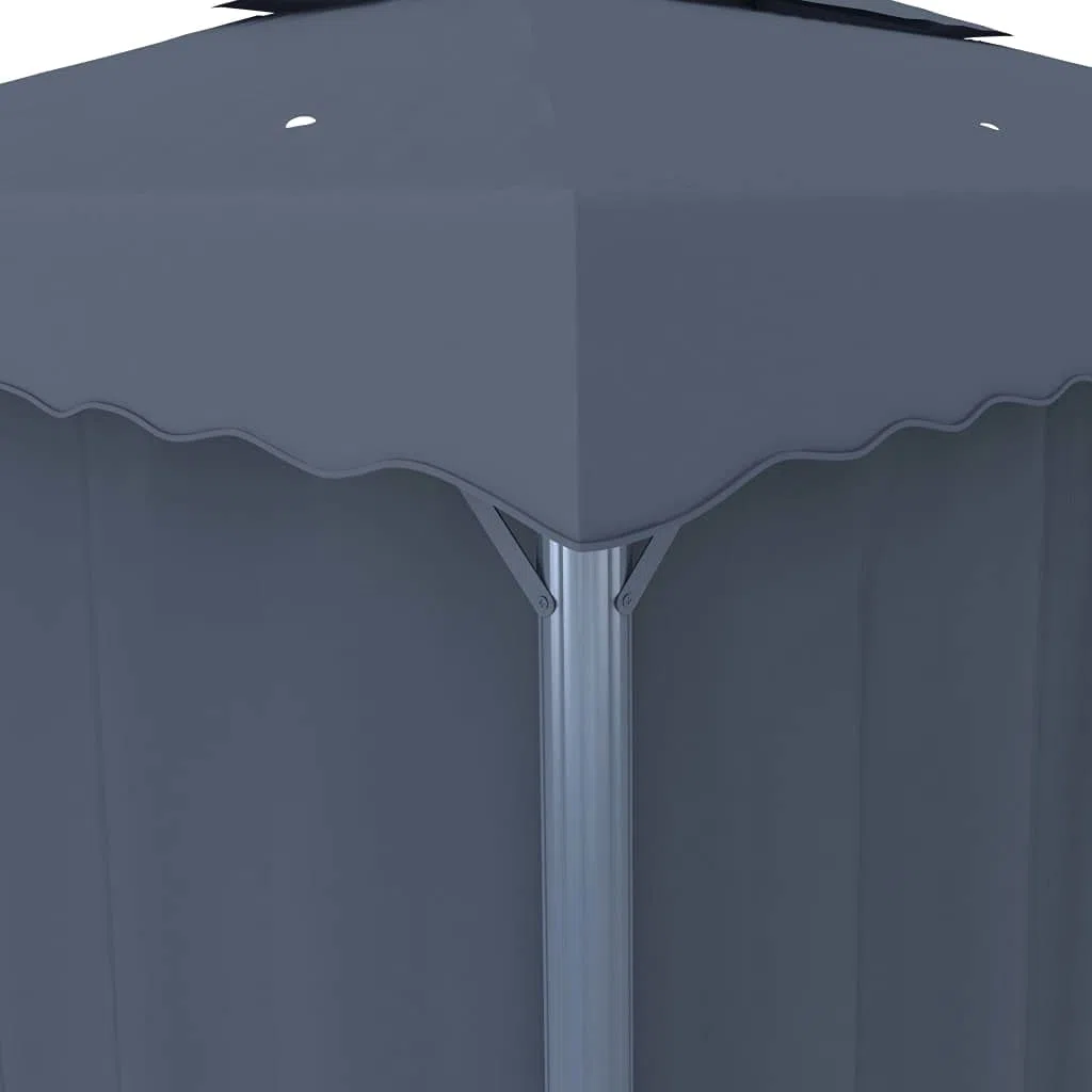 Gazebo 3x3 m Antracite Con Tende E Luci Led Solari | Alluminio e acciaio, poliestere con rivestimento PA, tetto doppio, zanzariere incluse