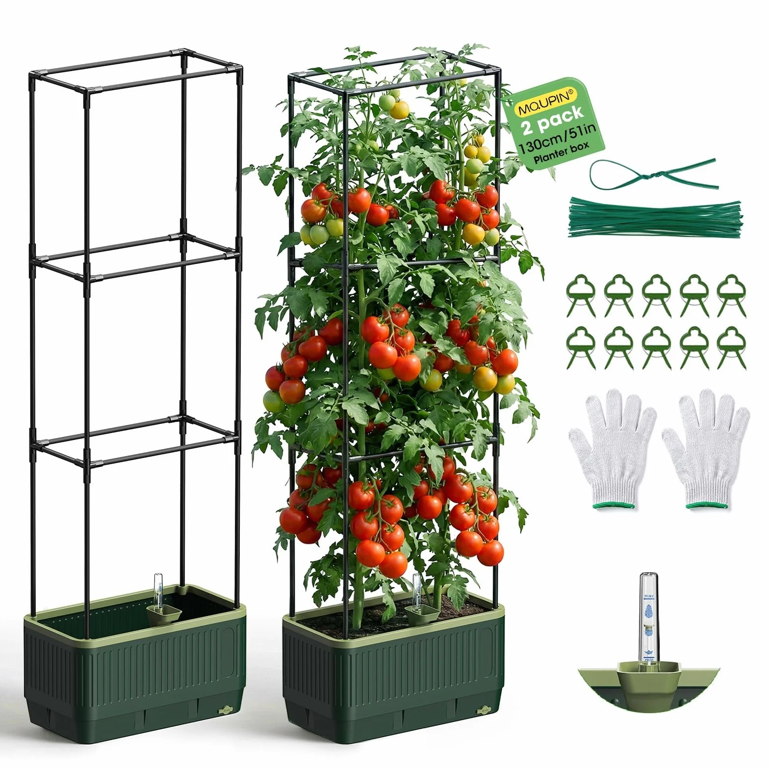 MQUPIN 2 pezzi Fioriera rialzata da giardino con traliccio,fioriera a gabbia per pomodori, aiuolarialzata con traliccio, per rampicanti, verdure piante, auto-irrigante