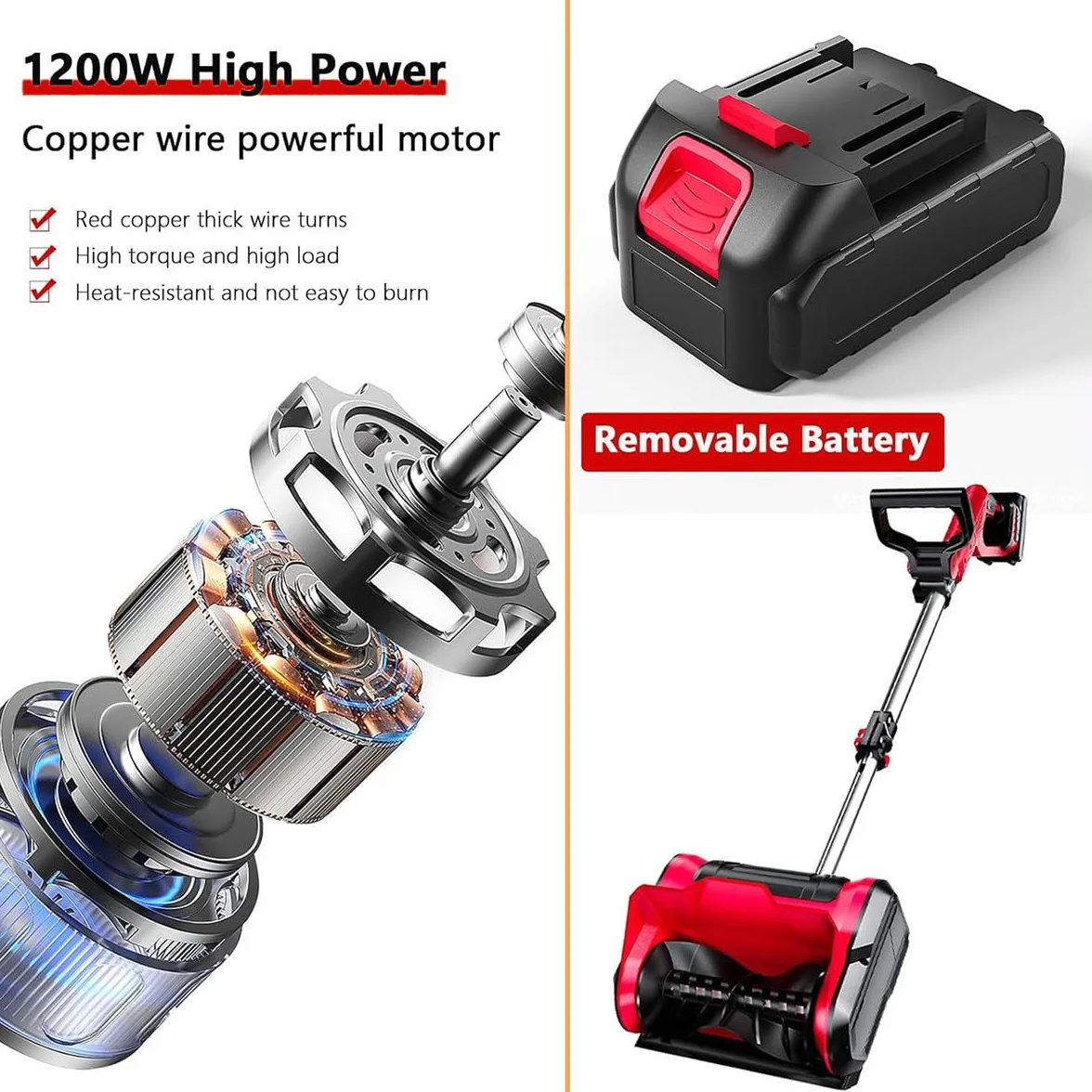 Pala da neve senza fili Pala da neve elettrica automatica Spazzaneve ricaricabile 8m Distanza di lancio Batteria Spazzaneve soffiatore