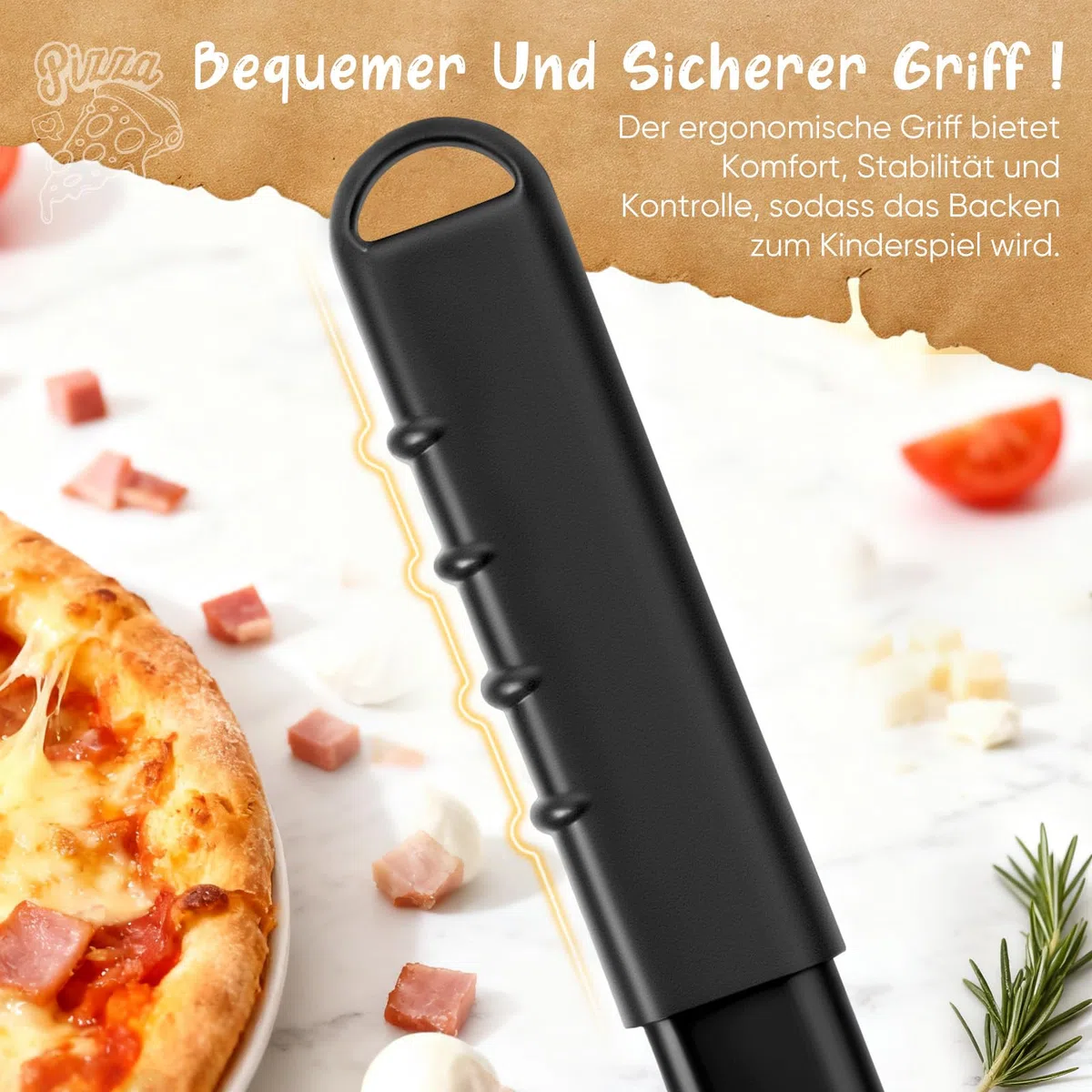 Pala per pizza [38,5 x 30,5 x 72,5 cm), pala per pizza in alluminio nero, non si attacca grazie al rivestimento antiaderente per forno e pietra per pizza