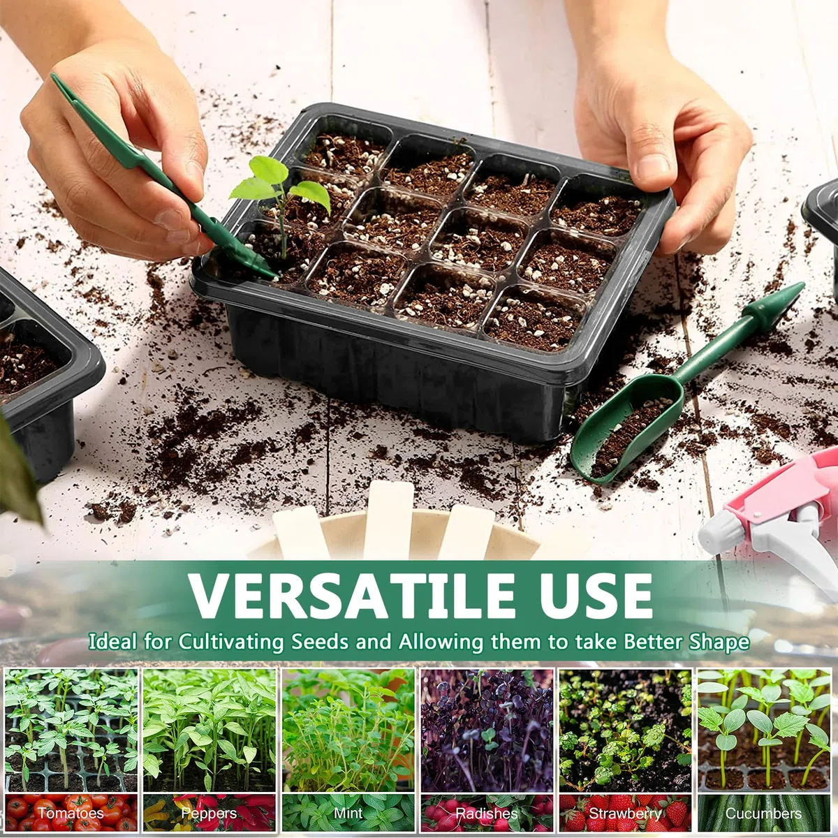 Vassoi per Semi,10 Pack 120 Cells Propagator con Coperchi Rialzati,Vassoi Seminacon finestra regolabile,20 Etichette,3 Pale,2 Strumenti,Guanti,Strumento di Coltivazione in Mini Serra