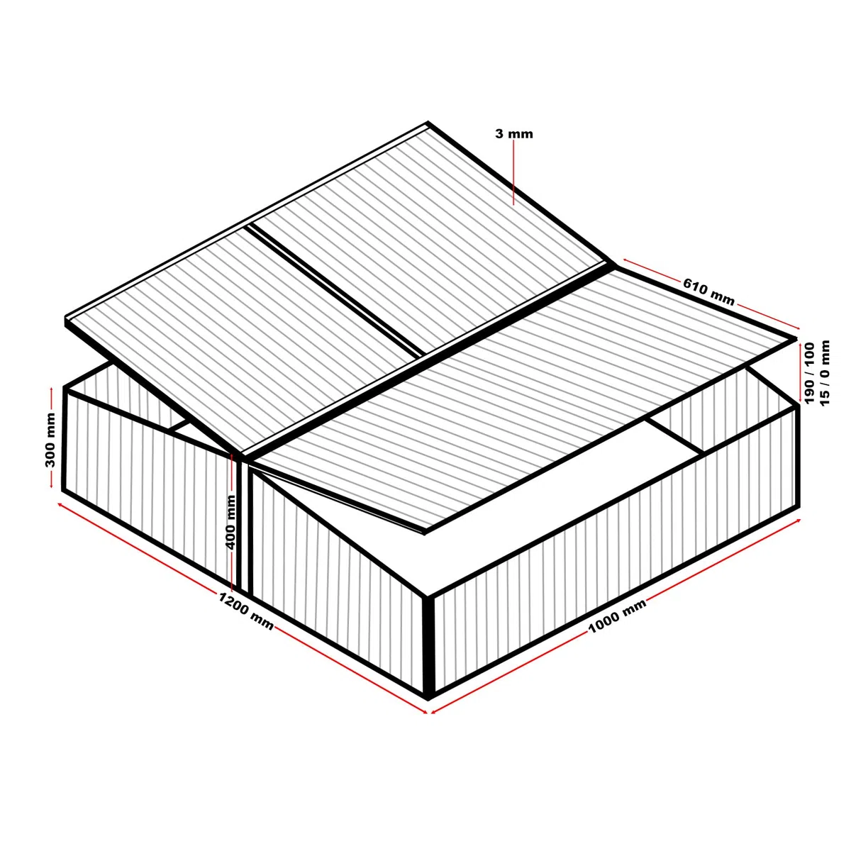 Wiltec Mini serra in policarbonato trasparente e alluminio 100x120x40cm, tetto 3 aperture