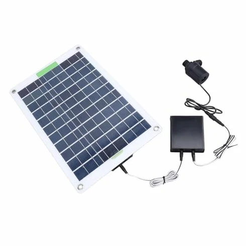 Kit Pompa Acqua Solare, Pannello Solare 100 W 12 V, Portata Massima 800 L/h, Sollevamento 5 Metri, 3 USB, 1 Tipo C, Interfaccia CC per Pannello Solare, 3 Box Batterie, Piscina e Giardino