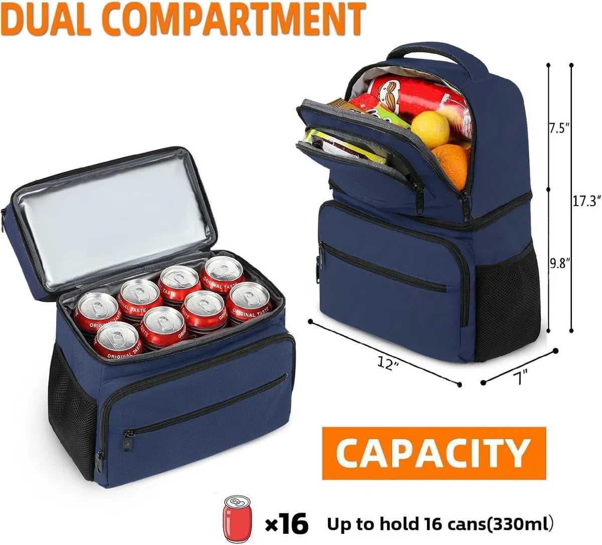 MATEIN Zaino Termico porta Pranzo, Borsa Termica con Scomparto Termico 34L Grande Capacità, Impermeabile Zaini per Picnic, Lavoro, Spiaggia, Campeggio, Escursionismo, Regalo per Uomo Donna, Blu