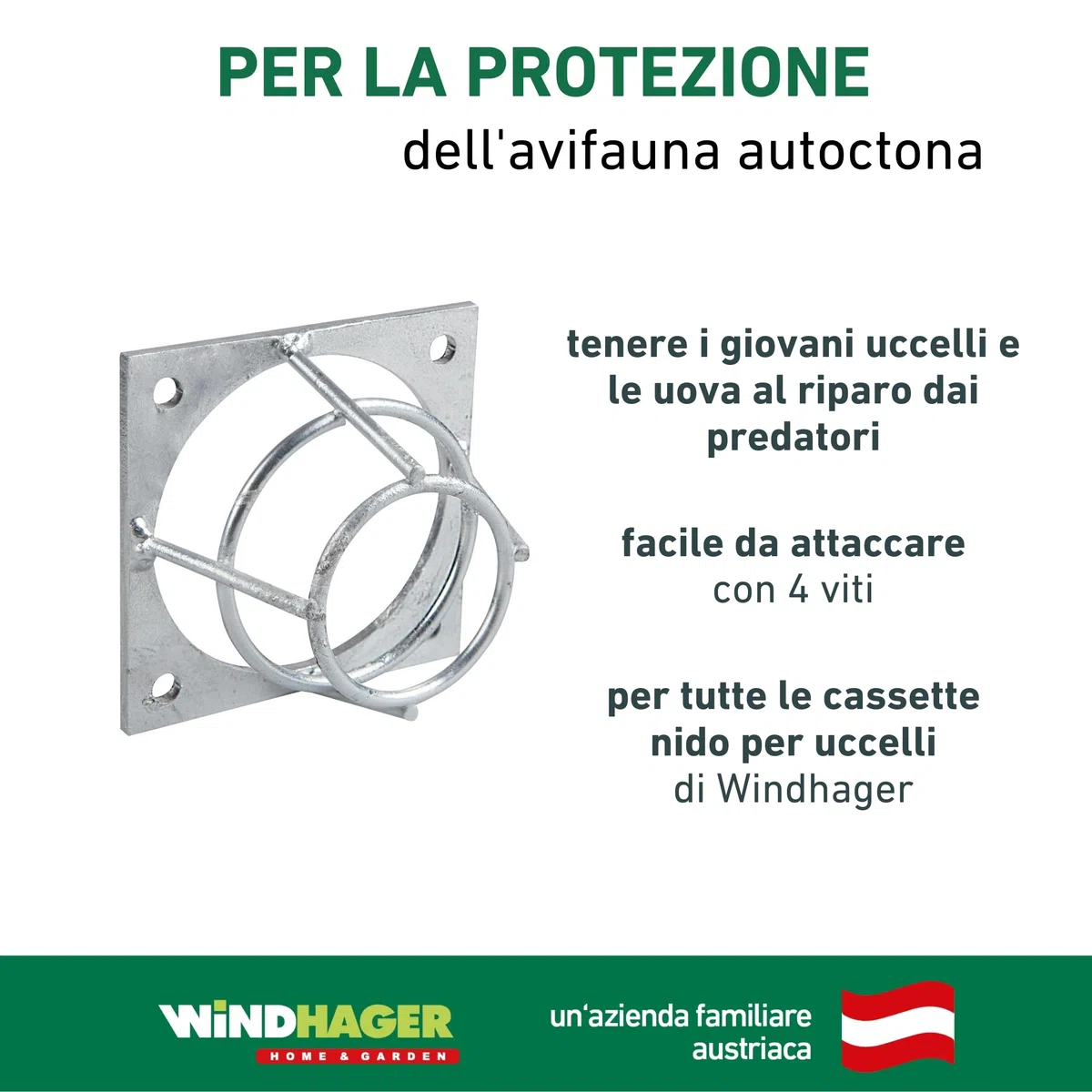 Windhager 07471 - Nido di protezione per nidificazione, protezione sicura dei fori di volo, protezione per picchi, accessori per nidificazione, 7 x 7 x 4 cm, argento
